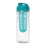 Promotional H2O Active Base Flip Lid Infuser Bottle 650ml in clear with blue lid and printed logo