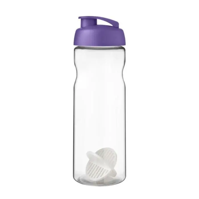 Promotional Base Flip Lid Shaker Bottle 650ml in clear with coloured lid and white mixer and printed logo