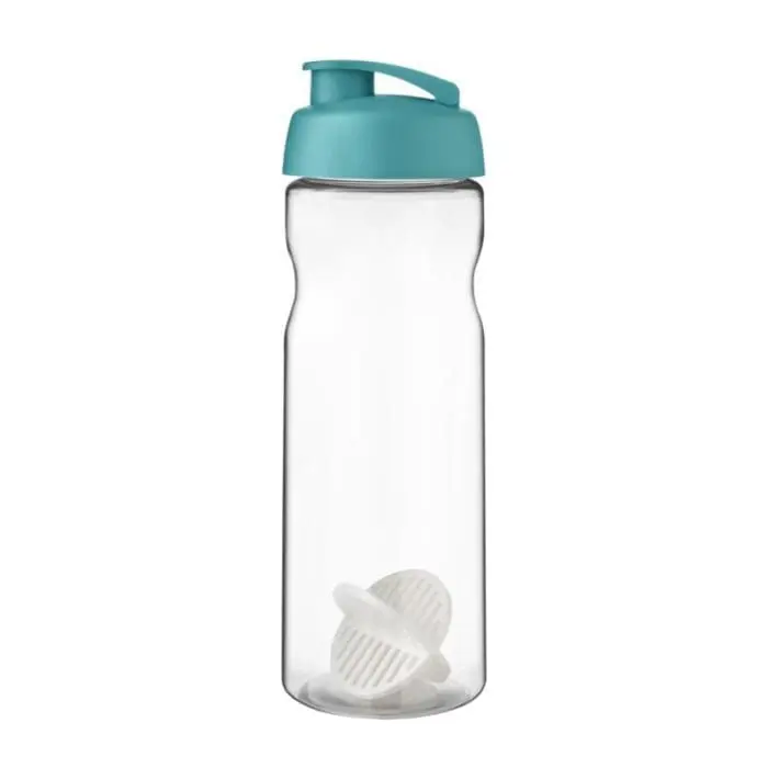 Promotional Base Flip Lid Shaker Bottle 650ml in clear with coloured lid and printed logo