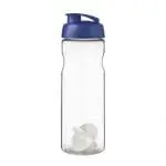 Branded Base Flip Lid Shaker Bottle 650ml in clear with coloured lid and white mixer and printed logo