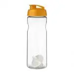 Branded Base Flip Lid Shaker Bottle 650ml in clear with coloured lid and white mixer and printed logo