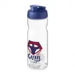 Promotional Base Flip Lid Shaker Bottle 650ml in clear with blue lid and printed logo