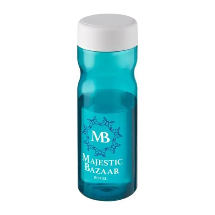 Branded H2O Active Base Screw Cap Bottle in aqua with white lid and printed logo