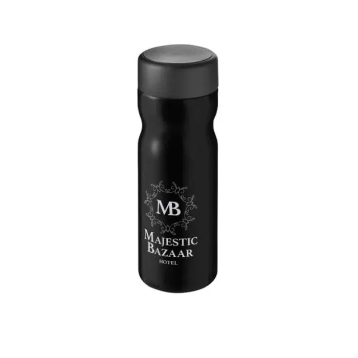 Branded H2O Active Base Screw Cap Bottle in black with black lid and printed logo