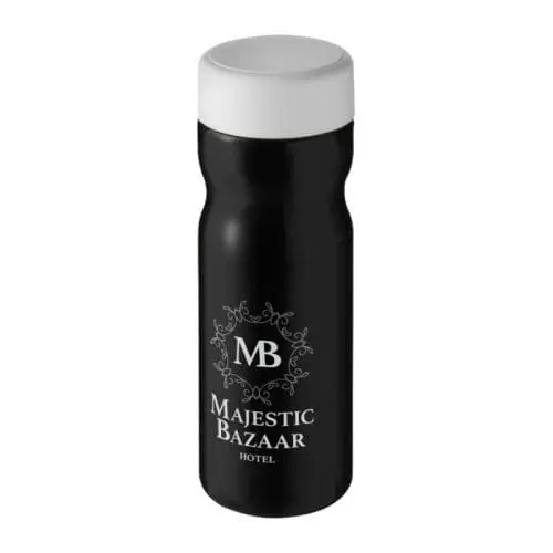 Branded H2O Active Base Screw Cap Bottle in black with white lid and printed logo