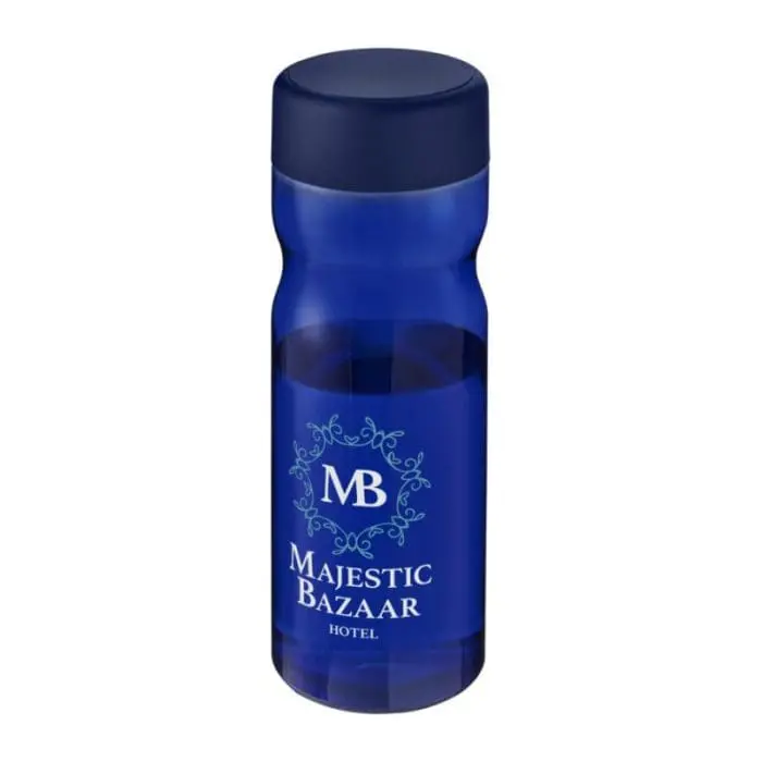 Branded H2O Active Base Screw Cap Bottle in blue with blue lid and printed logo