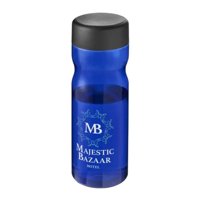 Branded H2O Active Base Screw Cap Bottle in blue with black lid and printed logo