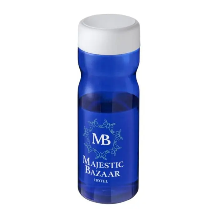 Branded H2O Active Base Screw Cap Bottle in blue with white lid and printed logo