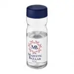 Branded H2O Active Base Screw Cap Bottle in clear with blue lid and printed logo