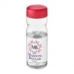 Branded H2O Active Base Screw Cap Bottle in clear with red lid and printed logo