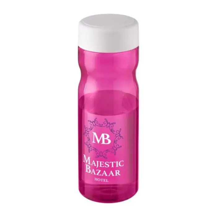 Promotional H2O Active Base Screw Cap Bottle in pink with white lid and printed logo