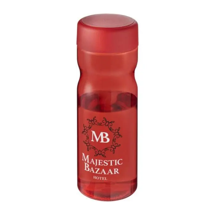 Printed H2O Active Base Screw Cap Bottle 650ml in red with red lid and printed logo