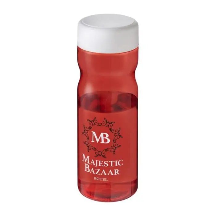 Printed H2O Active Base Screw Cap Bottle 650ml in red with white lid and printed logo