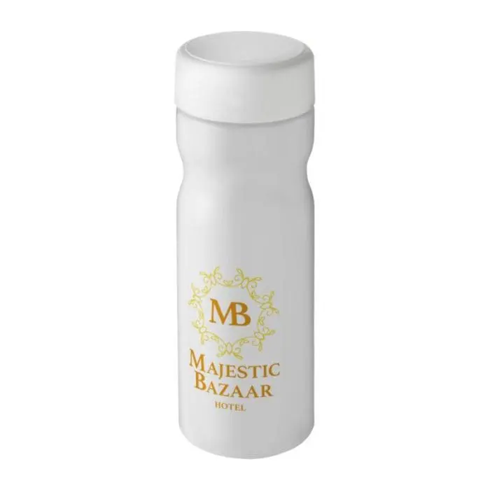 Printed H2O Active Base Screw Cap Bottle 650ml in white with white lid and printed logo