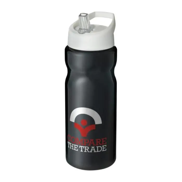 Branded H2O Active Base Spout Lid Bottle in black with white lid and printed logo