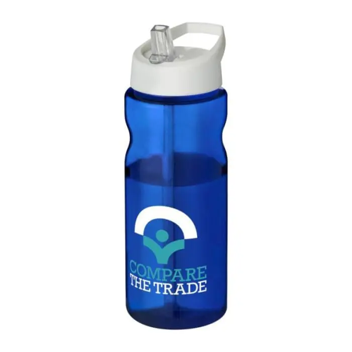 Branded H2O Active Base Spout Lid Bottle in blue with white lid and printed logo