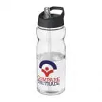 Branded H2O Active Base Spout Lid Bottle in clear with black lid and printed logo