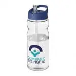 Branded H2O Active Base Spout Lid Bottle in clear with blue lid and printed logo