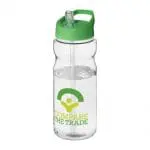 Branded H2O Active Base Spout Lid Bottle in clear with green lid and printed logo