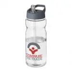 Branded H2O Active Base Spout Lid Bottle in clear with grey lid and printed logo