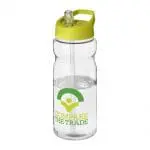 Branded H2O Active Base Spout Lid Bottle in clear with light green lid and printed logo