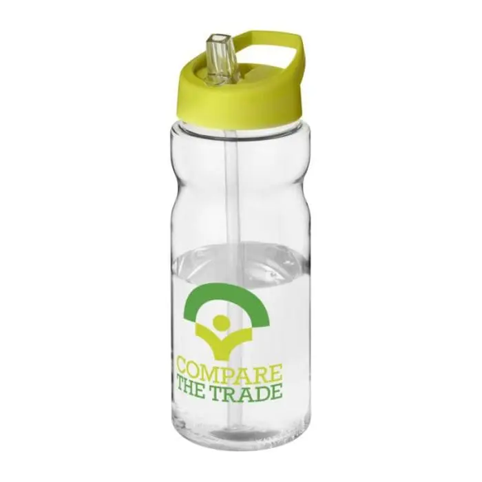 Branded H2O Active Base Spout Lid Bottle in clear with light green lid and printed logo