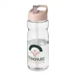 Branded H2O Active Base Spout Lid Bottle in clear with light pink lid and printed logo