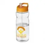 Branded H2O Active Base Spout Lid Bottle in clear with orange lid and printed logo