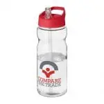 Branded H2O Active Base Spout Lid Bottle in clear with red lid and printed logo