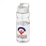 Branded H2O Active Base Spout Lid Bottle in clear with white lid and printed logo