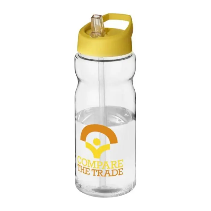 Branded H2O Active Base Spout Lid Bottle in clear with yellow lid and printed logo