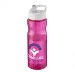 Branded H2O Active Base Spout Lid Bottle in pink with white lid and printed logo