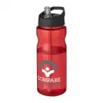 Printed H2O Active Base Spout Lid Bottle in red with black lid and printed logo