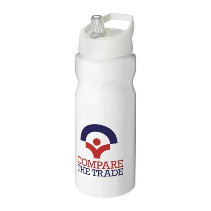 Printed H2O Active Base Spout Lid Bottle 650ml in white with white lid and printed logo