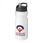 Printed H2O Active Base Spout Lid Bottle 650ml in white with black lid and printed logo