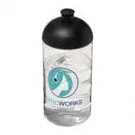 Branded H2O Active Bop Dome Lid Bottle 500ml in clear with black lid and printed logo