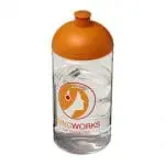 Promotional H2O Active Bop Dome Lid Bottle 500ml in clear with orange lid and printed logo