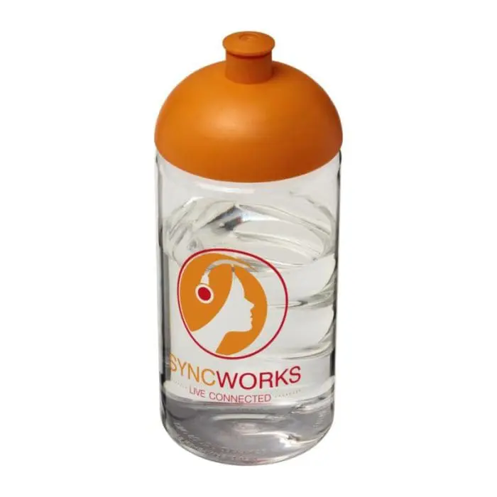 Promotional H2O Active Bop Dome Lid Bottle 500ml in clear with orange lid and printed logo