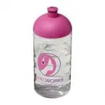 Promotional H2O Active Bop Dome Lid Bottle 500ml in clear with pink lid and printed logo