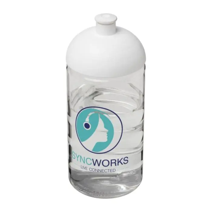 Personalised H2O Active Bop Dome Lid Bottle 500ml in clear with white lid and printed logo