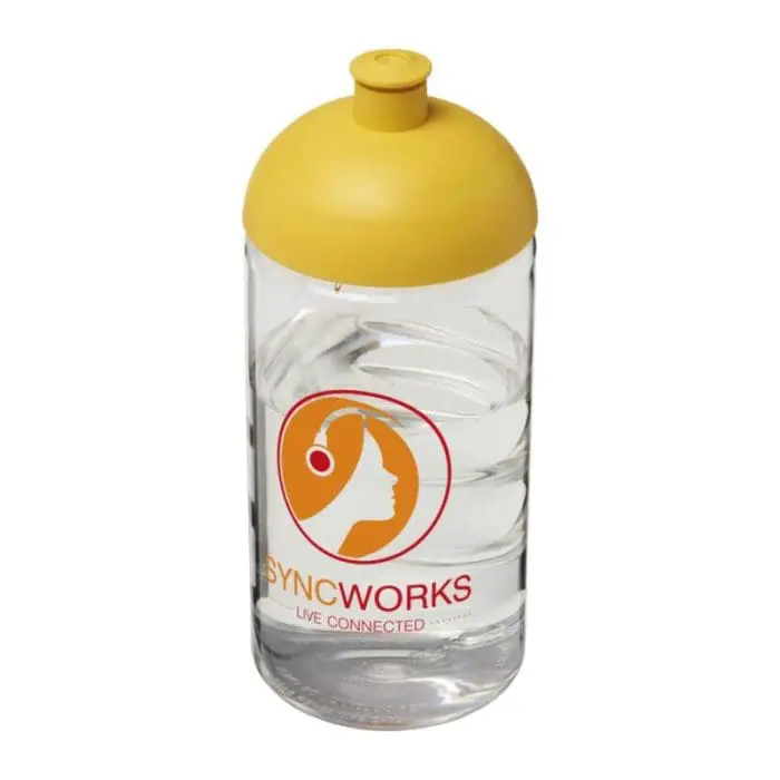 Printed H2O Active Bop Dome Lid Bottle 500ml in clear with yellow lid and printed logo