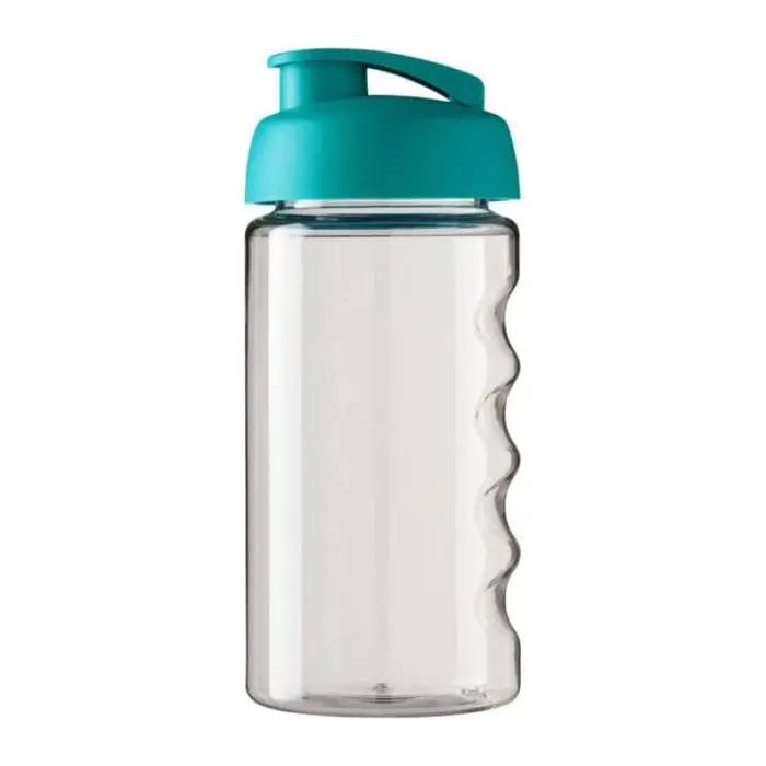 Branded H2O Active Bop Flip Lid Bottle 500ml in clear with coloured lid and printed logo