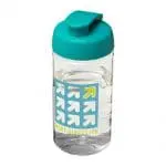 Promotional H2O Active Bop Flip Lid Bottle 500ml in clear with turquoise lid and printed logo