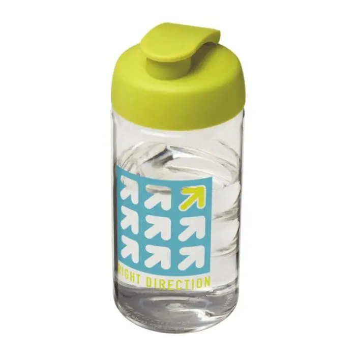 Printed H2O Active Bop Flip Lid Bottle 500ml in clear with light green lid and printed logo