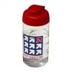 Printed H2O Active Bop Flip Lid Bottle 500ml in clear with red lid and printed logo