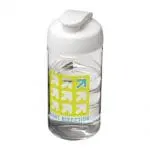 Printed H2O Active Bop Flip Lid Bottle 500ml in clear with white lid and printed logo