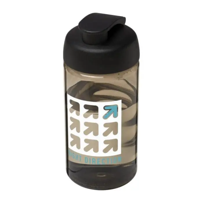 Printed H2O Active Bop Flip Lid Bottle 500ml in grey with black lid and printed logo