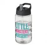 Personalised H2O Active Bop Spout Lid Bottle 500ml in clear with black lid and printed logo