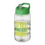 Branded H2O Active Bop Spout Lid Bottle 500ml in clear with green lid and printed logo