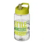 Branded H2O Active Bop Spout Lid Bottle 500ml in clear with light green lid and printed logo